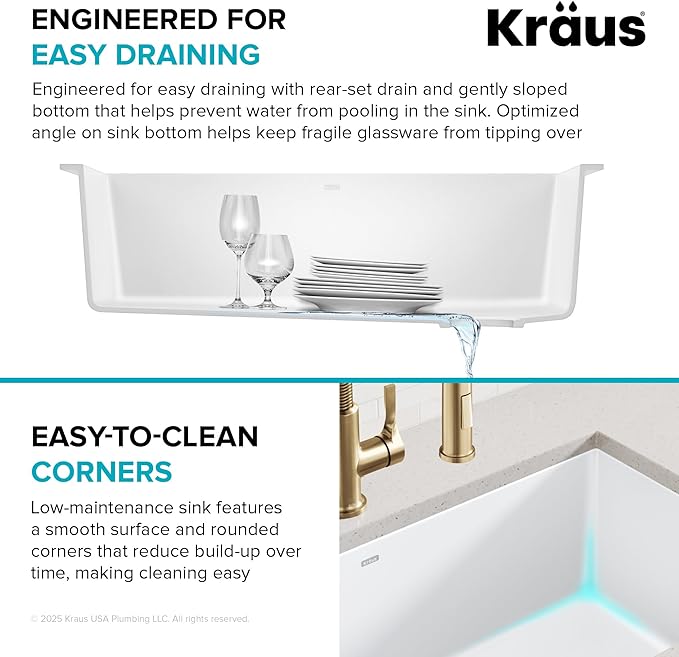KRAUS Forteza 32-inch Granite Undermount Single Bowl White Kitchen Sink, KGU-55WHITE