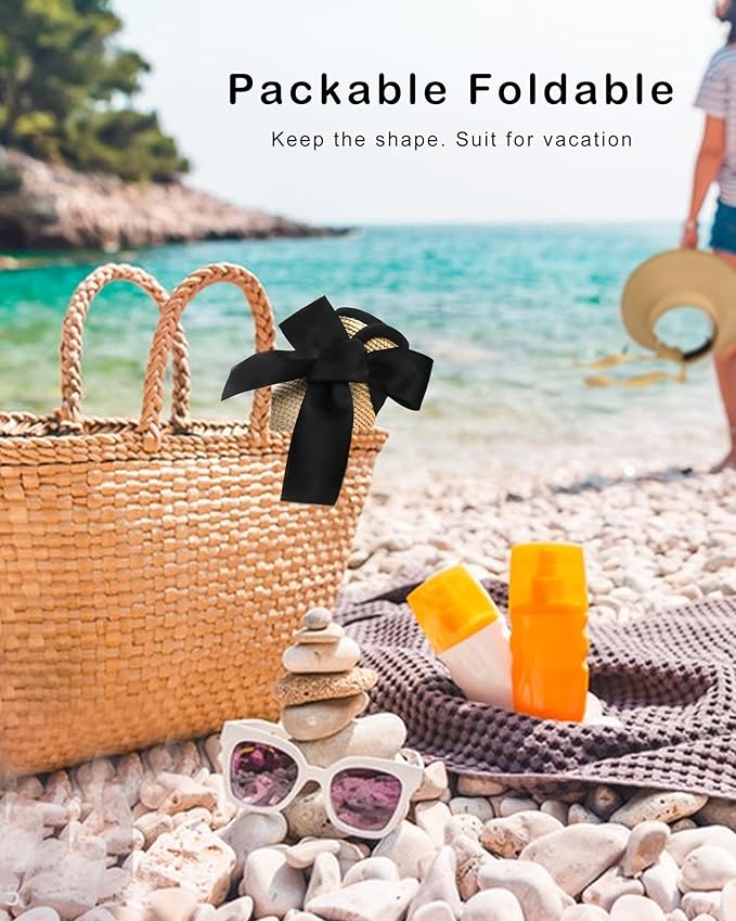 Camptrace Sun Visors for Women Wide Brim Beach Hat Foldable Straw Visor Hat Ponytail Summer Packable UPF 50+