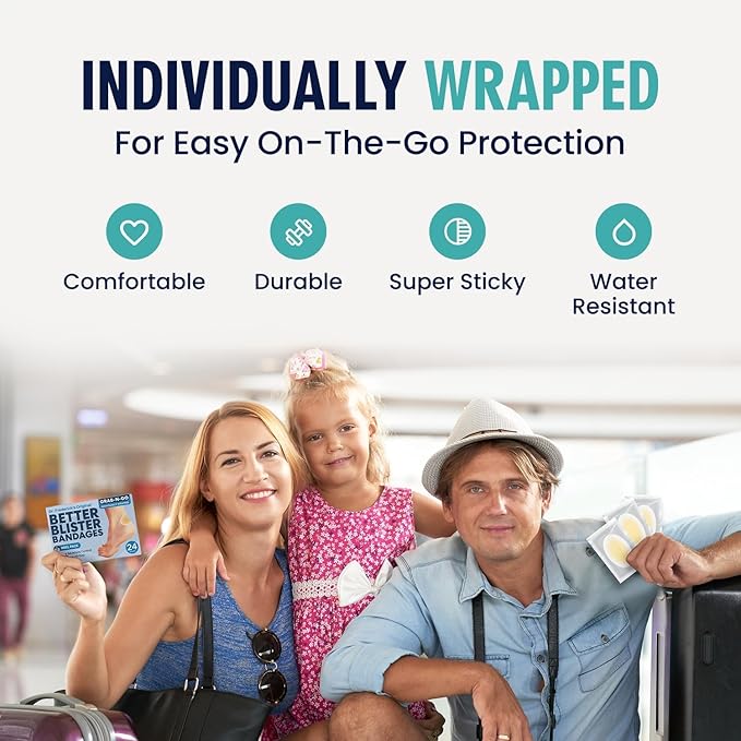 Dr. Frederick's Original Better Blister Bandages - 24 ct - Healing Blister Pads - Grab-N-Go - Water Resistant - 40% More Cushioning - Hydrocolloid - Feet, Toe, & Heel Blister Prevention - Heel Pack