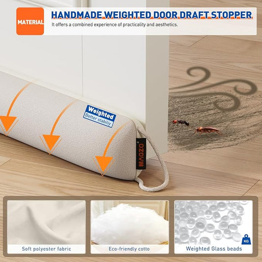 MAGZO Door Draft Stopper 32 Inch-Beige, Sound Proof Door Snake Draft Insulation - Image 2
