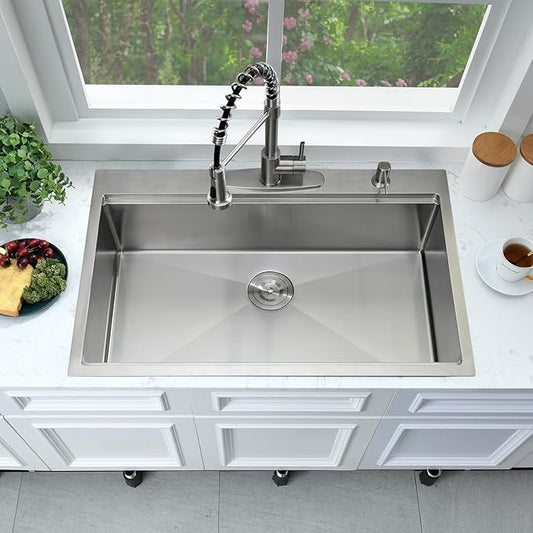 30 Inch Drop In Kitchen Sink Workstation-Bokaiya 30x22 Stainless Steel Drop In Sink 16 Gauge Deep Single Bowl Kitchen Sink with Cutting Board