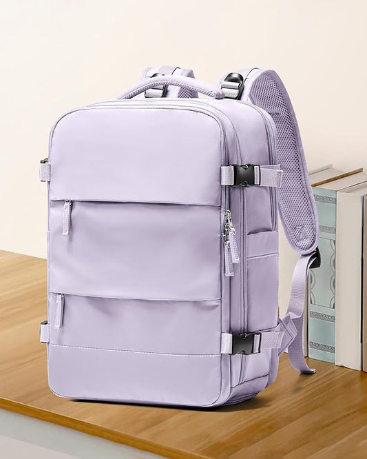 coowoz Large Travel Backpack For Women Men,Carry On Flight Approved,Hiking Waterproof Outdoor Sports Rucksack Casual Daypack Fit 15.6 Inch Laptop Shoes Compartment (Purple)