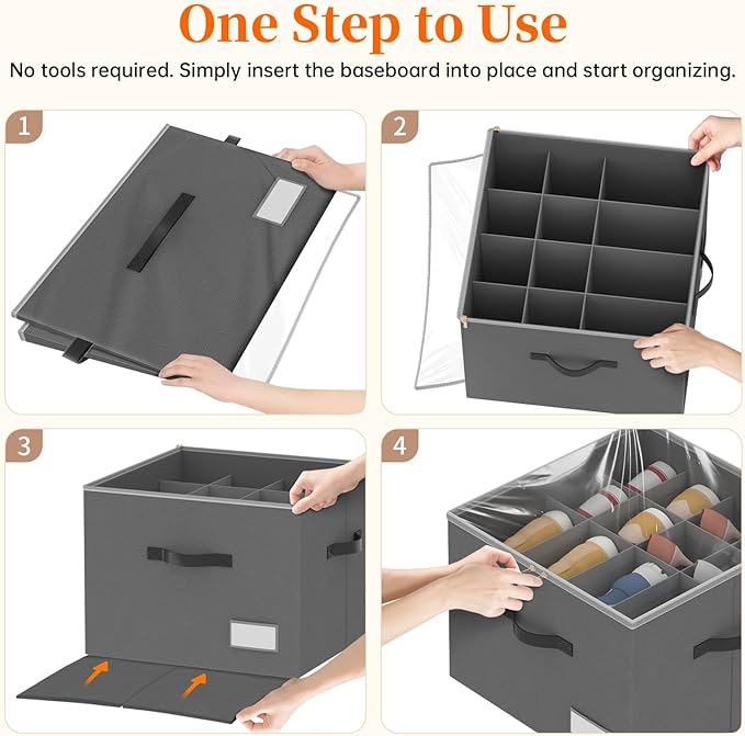 Shoe Organizer for Closet, Foldable Shoe Storage Containers, Fits up to 16 Pairs, Large Shoe Storage Organizer Box Cubby Baskets Bins with Clear Cover and Reinforced Handles, Gray