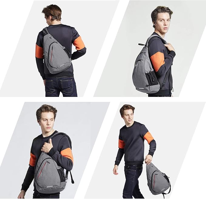 mixi Sling Bag Men Backpack Unisex One Shoulder Bag Hiking Travel Backpack Crossbody with USB Port for Men Women Versatile Casual Daypack-20 inch,Gery