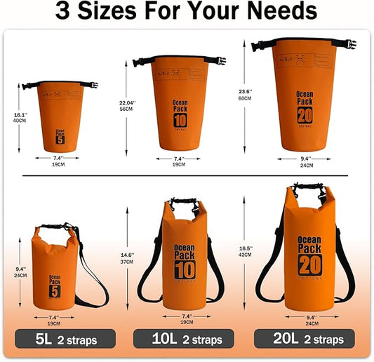 Dry Bag Waterproof Backpack 5L/10L/20L/30L Roll Top Waterproof Bag,Floating Dry bags for Kayaking,Swimming,Boating,Camping,Beach.