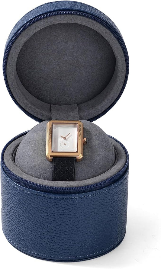 Oirlv Luxury Leather Watch Travel Case Single Watch Case with Removable Pillow(Blue)