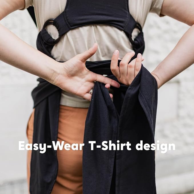 CuddleCarry™ Pre-Wrapped Baby Ring Sling by CuddleBug - Adjustable, Lightweight Baby Carrier Wrap - Ergonomic Front Carry for Newborn to Toddler (0-36m, 8-35 lbs) - Black