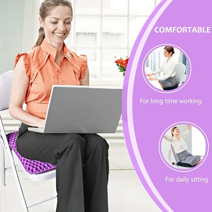 Gel Seat Cushion, Office Seat Cushion Chair Pads for Office Home Car Wheelchair Long Trips - Extra Large Gel Cushion for Pressure Sores, Tailbone, Back, Sciatica Pain Relief (Extra Large, Violet)