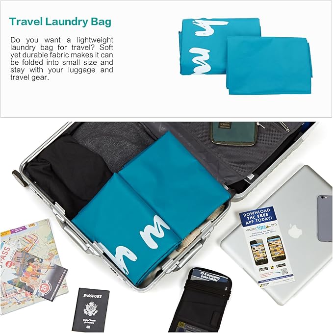 HOMEST XL Wash Me Travel Laundry Bag, Dirty Clothes Organizer, Large Enough to Hold 4 Loads of Laundry, Easy Fit a Laundry Hamper or Basket, Light Blue