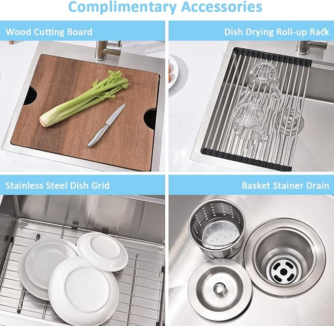 Bar Sink Drop In Workstation-Bokaiya 21x20 Small Drop In Kitchen Sink Stainless Steel Outdoor RV 16 Gauge Top Mount Single Bowl Wet Bar Sinks with Cutting Board