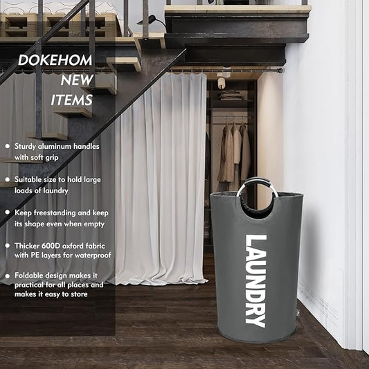 DOKEHOM 125L X-Large Collapsible Washing Laundry Basket Bag (7 Colors) for Bedroom, Fabric (Dark Grey, XL)