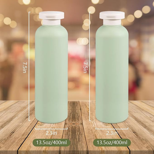 13.5oz Squeeze Bottles with Flip Cap, Refillable Plastic Travel Bottles for Creams, Lotion, Shampoo, Conditioner (2 Pcs)