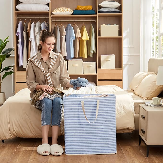 Lifewit 2 Pack Laundry Hamper Large Collapsible Laundry Baskets, Freestanding Waterproof Clothes Hamper with Easy Carry Handles in Laundry Room Bedroom Bathroom College Dorm for Adults, Blue, 2 x 100L