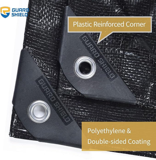 GUARD SHIELD Black Tarp 8x10 Feet Waterproof Tarps Lightweight Camping Tarp Outdoor Multi Purpose Poly Cover 6mil