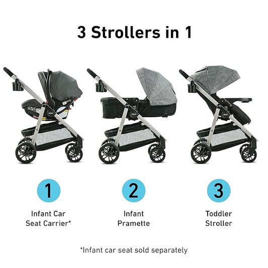Graco Redmond Modes Pramette Stroller, 3-in-1 Convertible: Car Seat Carrier, Infant Pramette to Toddler Stroller with Reversible Seat and One-hand Fold