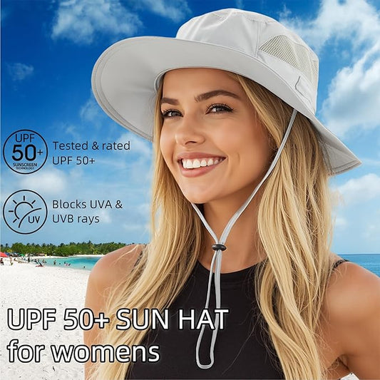 Connectyle Women's UPF 50+ Sun Hat UV Protection Wide Brim Bucket Hat Summer Beach Hats Fishing Hiking Outdoor Safari Hats