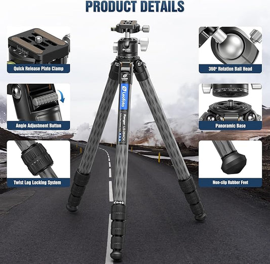 Carbon Fiber Tripod for Camera with 360° Panoramic Ball Head, 67" Compact Lightweight Travel Tripod for DSLR Video Camcorder, Max Load 10kg/22lbs