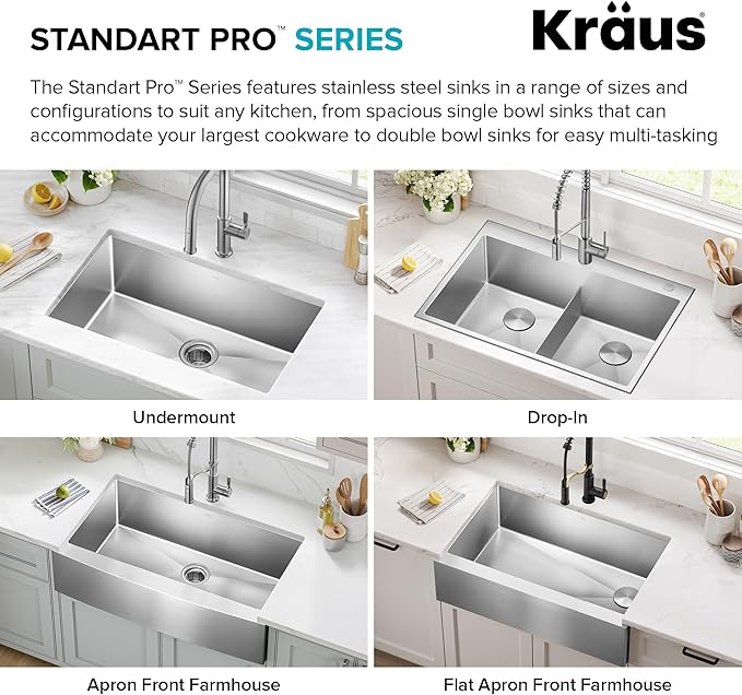 Kraus KHU101-21 Standart PRO 16 Gauge Undermount Single Bowl Set (4 Item Bundle: Sink, Bottom Grid, Drain Assembly, Kitchen Towel), 21 Inch, Stainless Steel