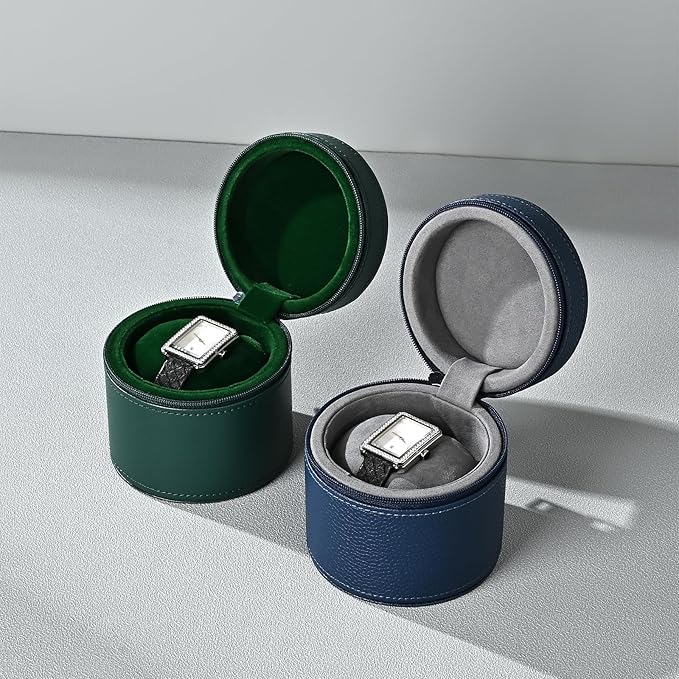 Oirlv Luxury Leather Watch Travel Case Single Watch Case with Removable Pillow(Blue)