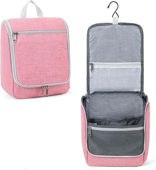 Della Gao Hanging Travel Toiletry bag for Women, Water-resistant Durable Nylon Toiletries Organizer for Cosmetics, Makeup Brushes, Bathroom Bag, Pink