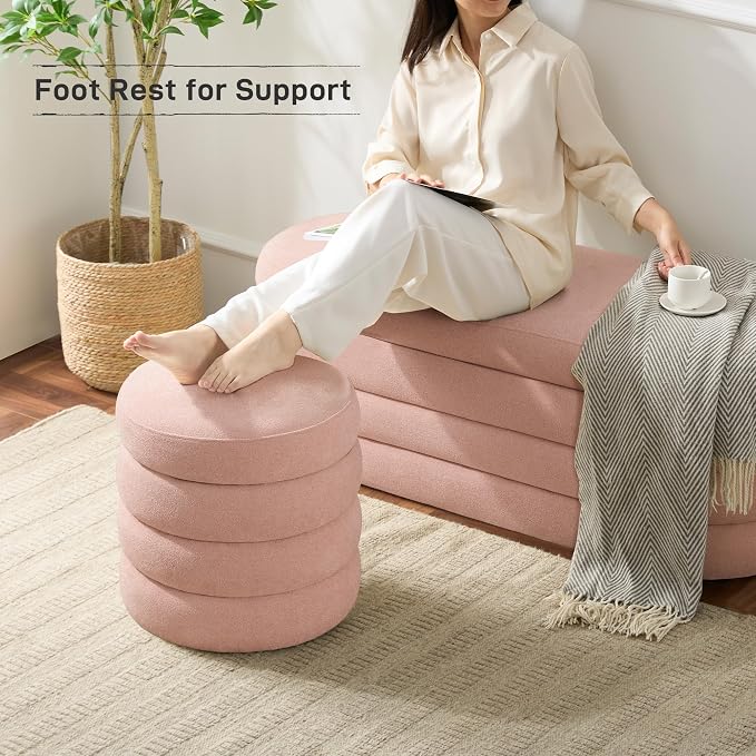 Round Ottoman with Storage Boucle Ottoman Stool Removable Lid - Image 5