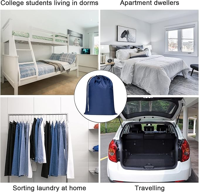 Polecasa Heavy Duty Large Laundry Bag with 130gsm Tear Resistant Fabric and Handles, Easy to Carry Durable Dirty Clothes Drawstring Bag, Perfect for College Dorm, Travel, 28”x36”, Navy