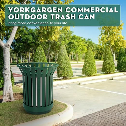 8Gallon/30L Commercial Outdoor & Indoor Metal Trash Can, Outdoor Slatted Trash - Image 8