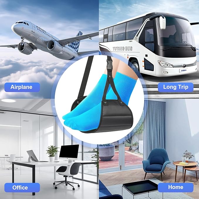 Airplane Travel Foot Hammock, Perfect Airplane Footrest to Relax Feet, with an Adjustable Length, Foot Hammock Essential for Relaxing During Work or Travel