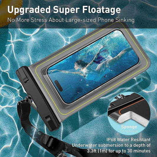 Marine IP68 Waterproof Phone Pouch, Floating Waterproof Dry Bag Compatible for iPhone 16 15 14 13 12 Pro Max Plus Up to 7",Cellphone Cruise Essentials Must Haves, 1 Pack-Grey