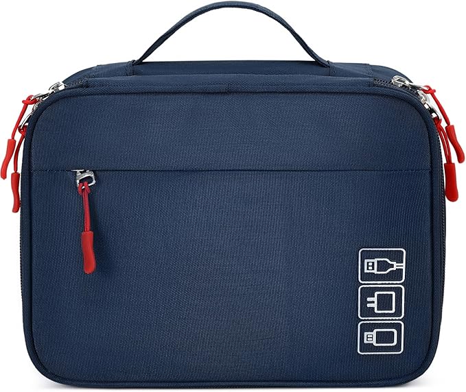 MIRLEWAIY Electronics Cable Organizer Bag, Water-resistant Tech Pouch, Portable Travel Cord Organizer, Electronics Accessories Carrying Case for Charger, Cable, Earphone, SD Cards, Blue