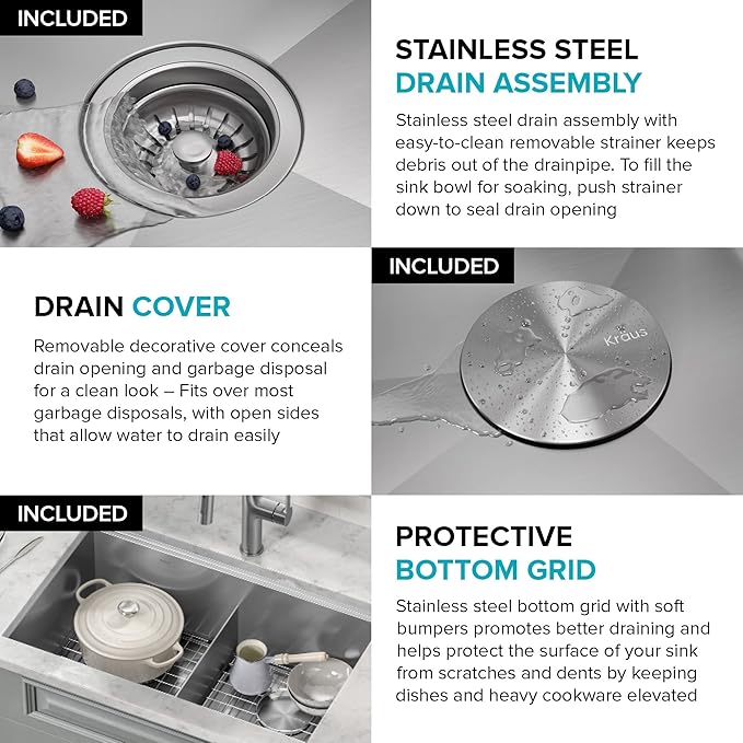 KRAUS Kore Workstation 30-inch Undermount 16 Gauge Stainless Steel Kitchen Sink, Double Bowl Kitchen Sink with Accessories, KWU112-30