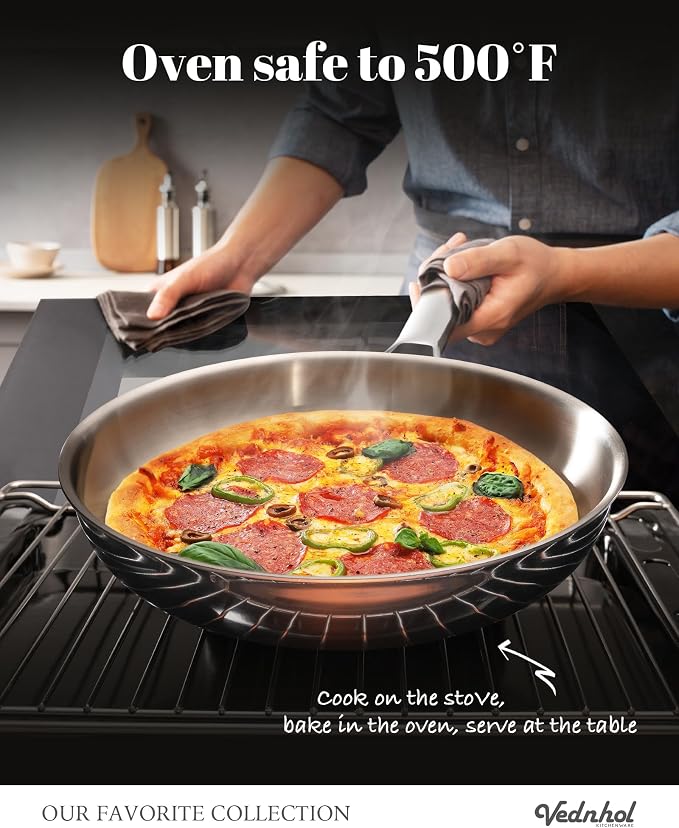 Stainless Steel Pan with Lid, 12 Inch Stainless Steel Frying Pan, Tri-Ply - Image 5