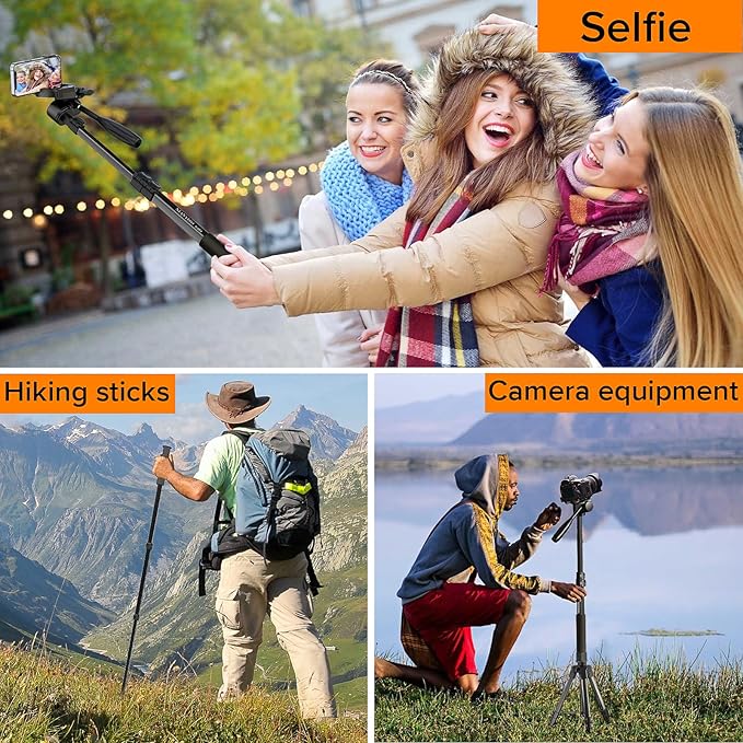Camera Tripod 66.7 Inch, Patented 3-Way Rotating Portable Cameras Stand Professional Aluminum Travel Phone Camera Mount Monopod for Camera, Smartphone, Suitable for Various Live Vlogging