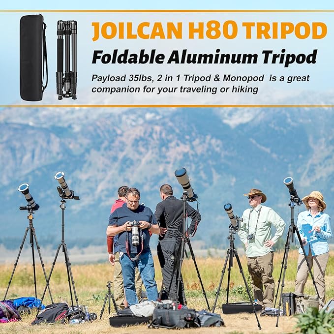 JOILCAN Tripod for Camera, 81" Aluminum Camera Tripod Monopod, Heavy Duty Travel Tripods for Spotting Scope Binoculars Laser Level, Payload 35Lb