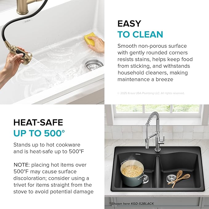 KRAUS Forteza 33-inch Granite Drop In/Undermount 50/50 Double Bowl White Kitchen Sink, KGD-52WHITE