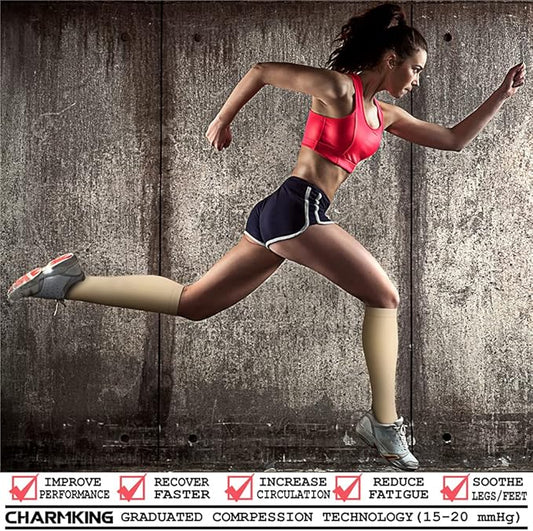CHARMKING Compression Socks for Women & Men Circulation (3 Pairs) 15-20 mmHg is Best Support for Athletic Running Cycling