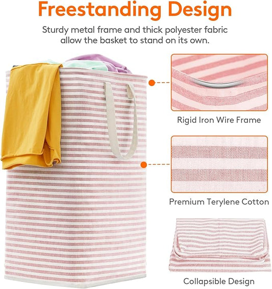 Lifewit 2 Pack Laundry Hamper Large Collapsible Laundry Basket, Freestanding Waterproof Cloth Hamper with Easy Carry Handles in Laundry Room Bedroom Bathroom Dorm for Adult, Pink&Blue, 2 x 80L