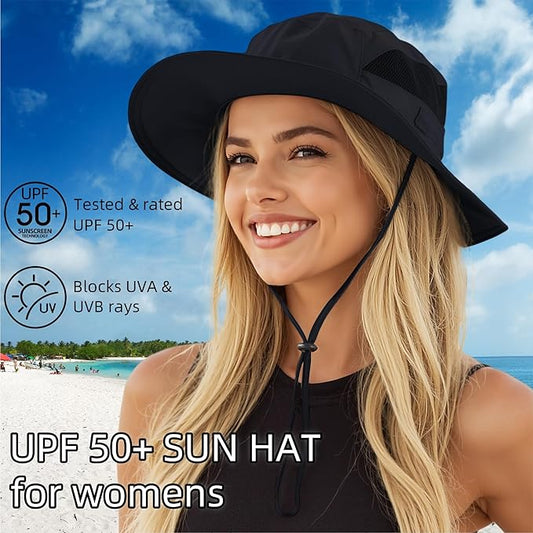 Connectyle Women's UPF 50+ Sun Hat UV Protection Wide Brim Bucket Hat Summer Beach Hats Fishing Hiking Outdoor Safari Hats
