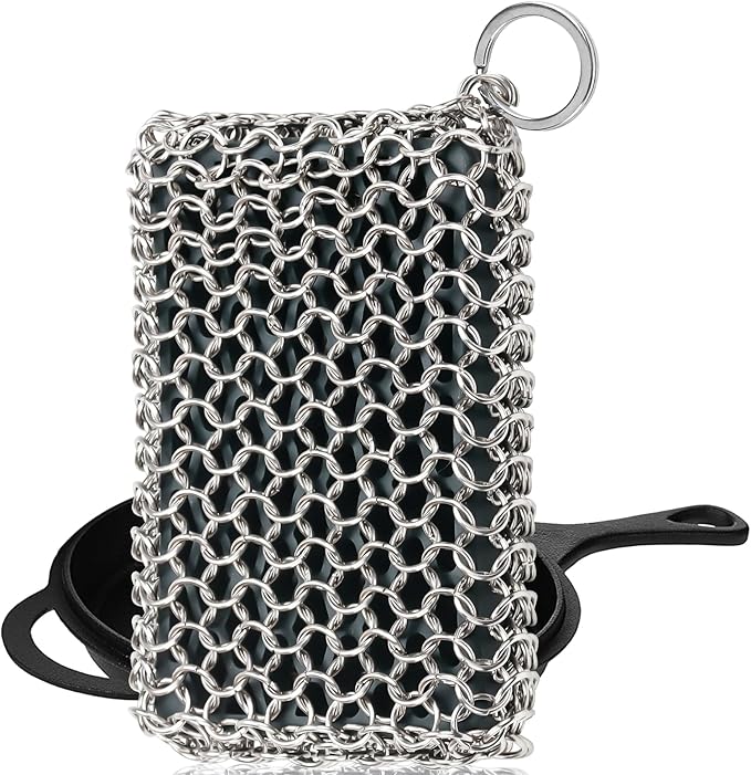 Herda Chain Mail Cast Iron Cleaner Scrubber, 316 Chainmail Pan Scrubber Metal - Image 8