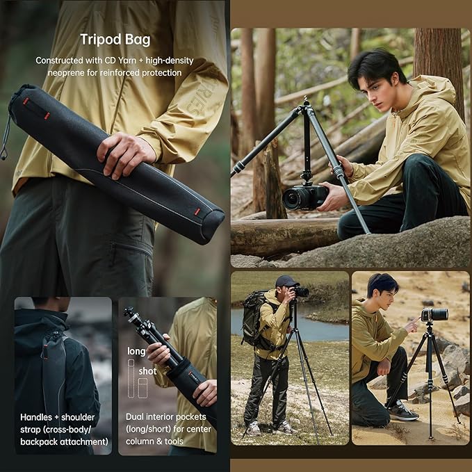 FALCAM TreeRoot F38 Quick Lock Lite Carbon Fiber Travel Tripod with Ball Head Load Capacity 3kg/6.6lbs, Max Vertical Payload 40Kg/88lbs for Cameras, All-Terrain Stability (C141K-301)