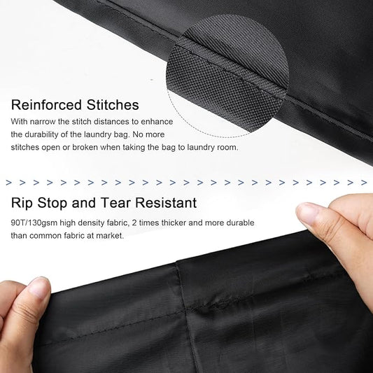 Polecasa Small Heavy Duty Laundry Bag with 130gsm Tear Resistant Fabric and Handles, Easy to Carry Durable Dirty Clothes Drawstring Bag, Perfect for College Dorm, Travel 21”x24”,Black