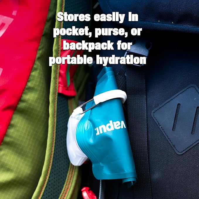 Vapur Collapsible Water Bottle With Carabiner, Compact Bottle Folds Flat For Hydration On The Go, Ideal for Traveling, Hiking or Camping, 16 Ounce, Malibu, Pack of 1