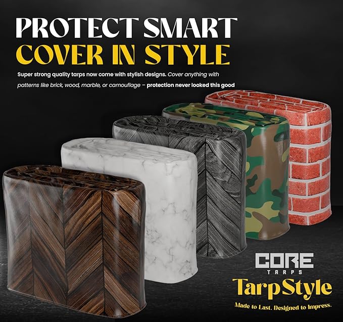 Core Tarps Extreme Heavy Duty 20 Mil Tarp Cover, Waterproof, UV Resistant, Rip and Tear Proof, Poly Tarpaulin with Reinforced Edges for Roof, Camping, Patio, Pool, Boat (Camouflage/Green 40′ X 80′)