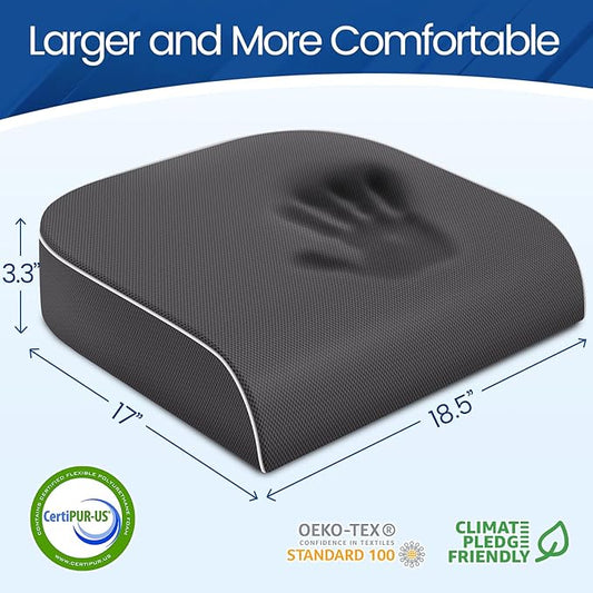 Seat Cushion for Tailbone Pain Relief, Office Chair Cushion, Memory Foam Large Chair Cushion with Non-Slip Cover for Soft Support at Office Chair, Car Seat, Airplane Grey/XLarge