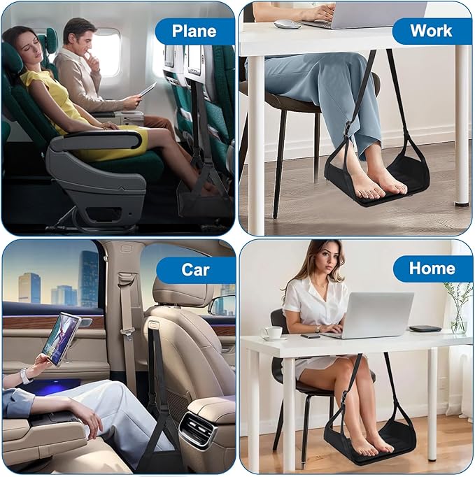 Airplane Foot Hammock ( Memory Foam) 2 in 1 Removable Support Pad, Portable Desk Footrest Hammock, Perfect Long Flight Travel Essentials, Foot Rest for Plane Travel Foot Leg Rest