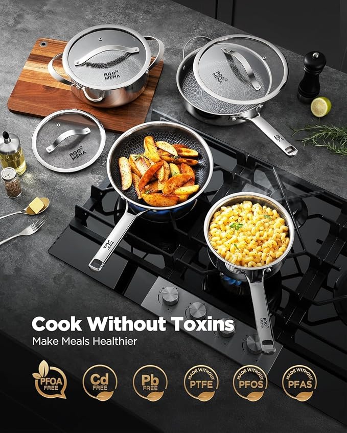 Non Stick Frying Pans Hybrid Ceramic, 12 Inch Tri-Ply Stainless Steel Skillet - Image 8