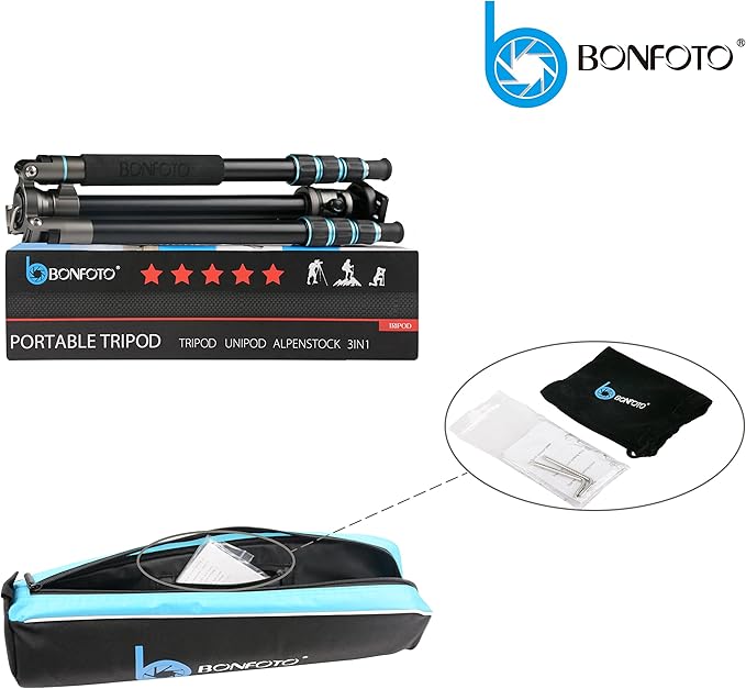 BONFOTO Portable Aluminum Alloy B674A Lightweight Camera Travel Tripod Monopod with Ball Head for DSLR (Bronze Grey)