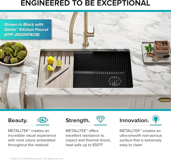 KRAUS Kitchen Sink Bellucci 32” Undermount Workstation Granite, Metallic White, Accessories, KGUW1-33WH