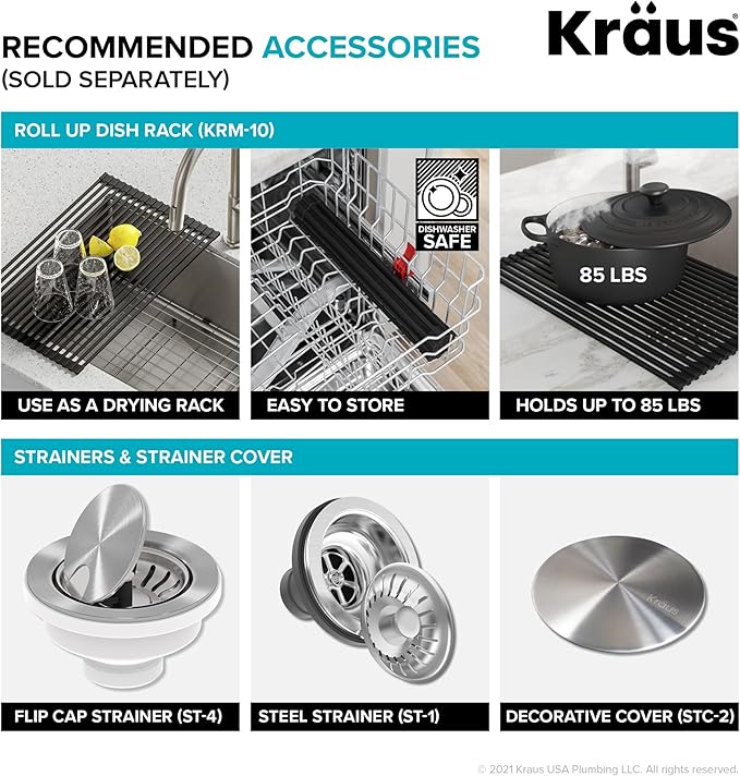 KRAUS Dex 25-inch Undermount 16 Gauge Stainless Steel Single Bowl ADA Kitchen Sink, KA1AS25B