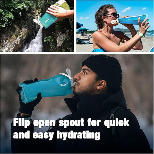 Vapur Collapsible Water Bottle With Carabiner, Compact Bottle Folds Flat For Hydration On The Go, Ideal for Traveling, Hiking or Camping, 16 Ounce, Mojave, Pack of 1